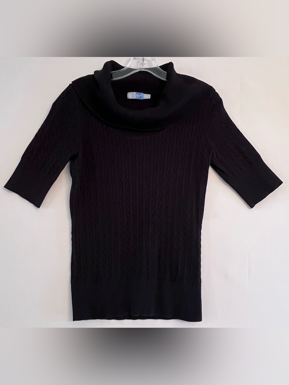 Black Cable Knit Cowl Neck Sweater M